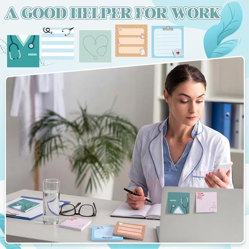 Saypacck 9 Pcs Aesthetic Sticky Notes Cute Pastel Self Stick Notepads Easy to Post Desk Supplies for Home Office Decor School Accessories Women Birthday Coworker Gifts(Doctor) - Image 4