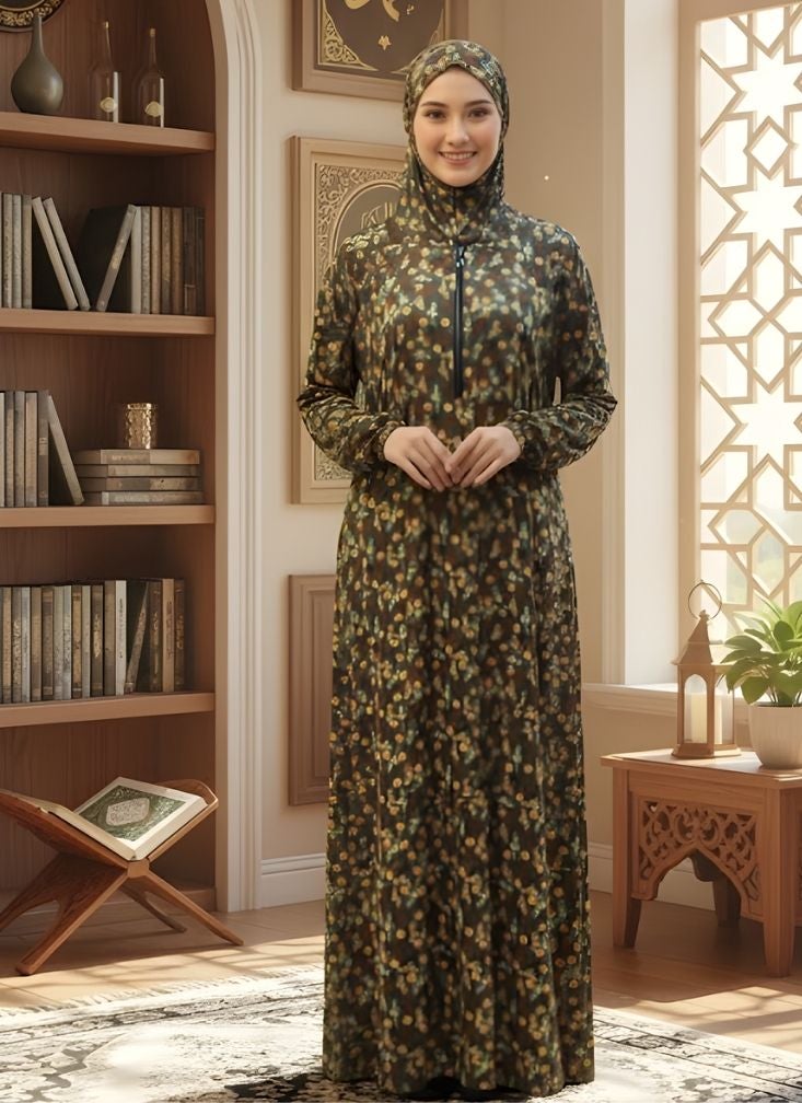 Premium Women Long Sleeve Prayer Dress Floral Pattern Comfortable Salah Wear - Image 3