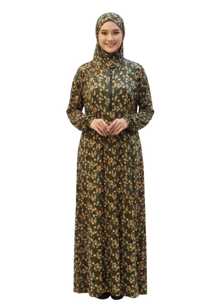 Premium Women Long Sleeve Prayer Dress Floral Pattern Comfortable Salah Wear - Image 1