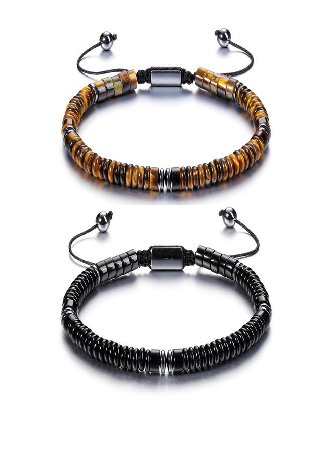 Jovivi 2pcs Healing Crystal Bracelet for Men Hematite Black Obsidian Tiger Eye Gemstone Beaded Bracelets Adjustable Triple Protection Natural Stone Beads Bracelet for Men Women Anxiety Relief - Image 1
