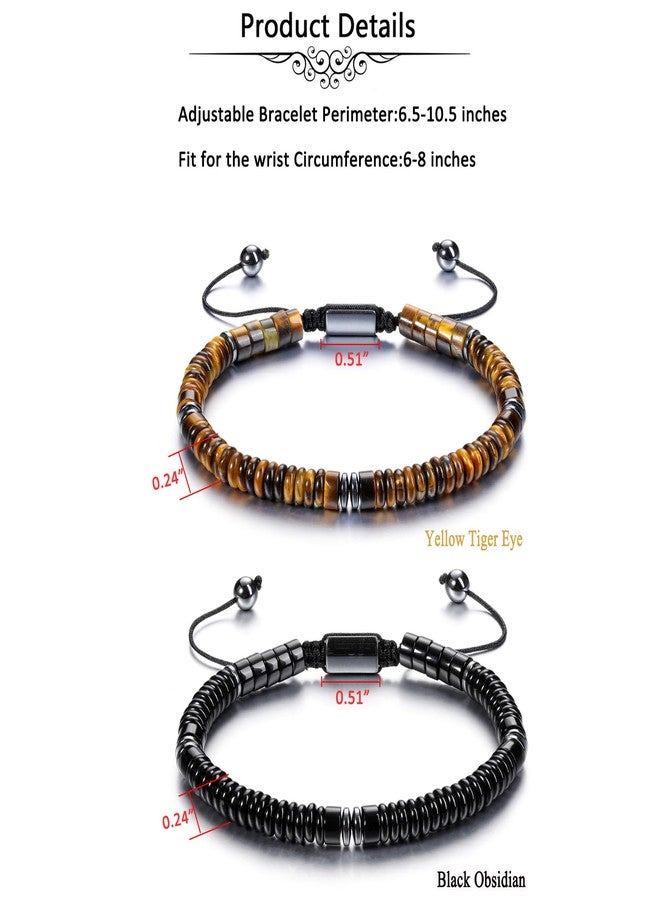 Jovivi 2pcs Healing Crystal Bracelet for Men Hematite Black Obsidian Tiger Eye Gemstone Beaded Bracelets Adjustable Triple Protection Natural Stone Beads Bracelet for Men Women Anxiety Relief - Image 5