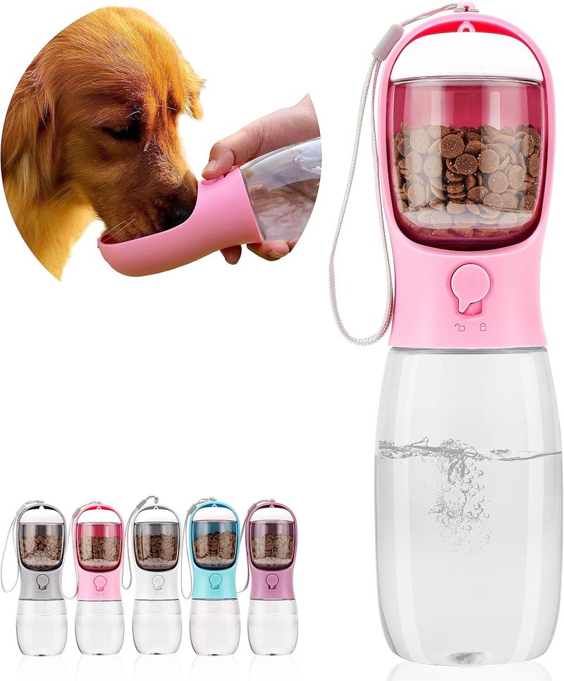 AVELORA Dog Water Bottle,Portable Pet Water Bottle with Food Container,Outdoor Portable Water Dispenser for Cat,Puppy,Pets for Walking,Hiking,Travel,Puppy Essentials,Dog Stuff(19oz) - Image 1