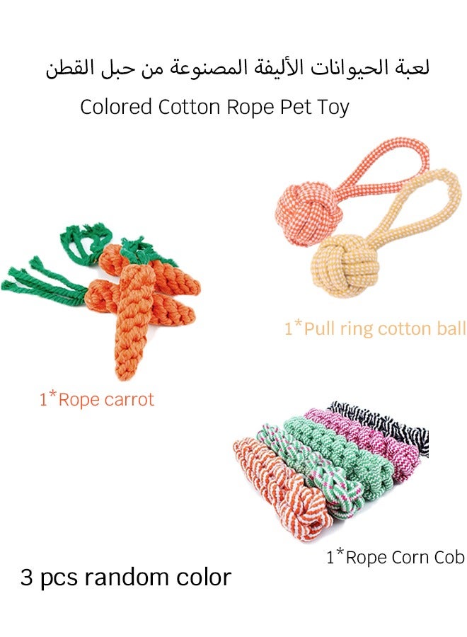 3 PCS Puppy Rope Toys Dog Toys Puppy Dog Chew Toys Teething Training Small Dog Rope Toys Indestructible Dog Tug Rope Natural Cotton Rope for Small Medium Dogs（color Random&style Random） - Image 1