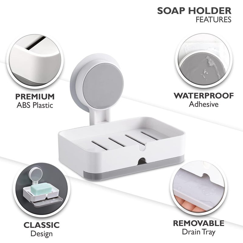 TERXA Soap Holder | Wall Mount Self Adhesive Soap Stand | for Kitchen/Sink/Washbasin/Bathroom | with Removable Drain Tray | Soap Storage Organizer | Bathroom Accessories (Pack of 1,Multicolor) - Image 3