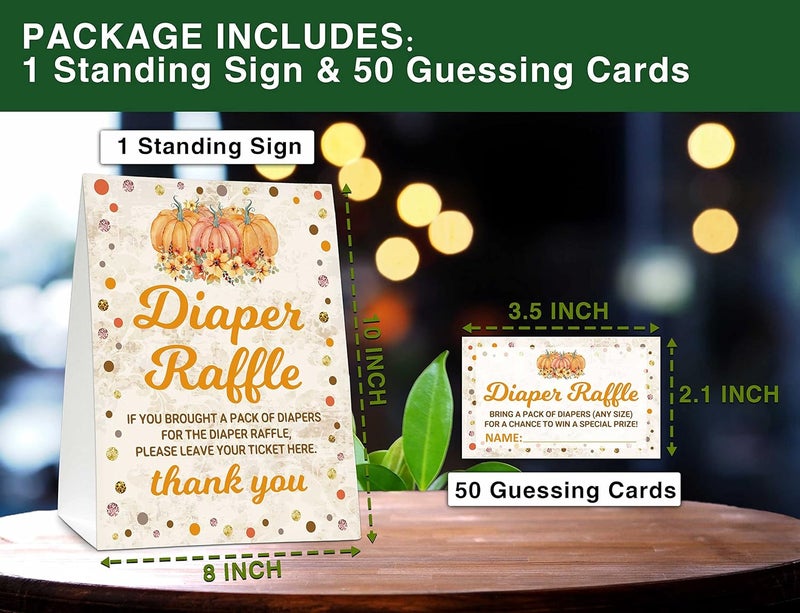 Eyouyeqi Thanksgiving Diaper Raffle Sign Rustic Fall Baby Shower Game Little Pumpkin Diaper Raffle Tickets Autumn Baby Shower Decorations For Boys Girls  1 Sign  50 Find Cards  01 - Image 3