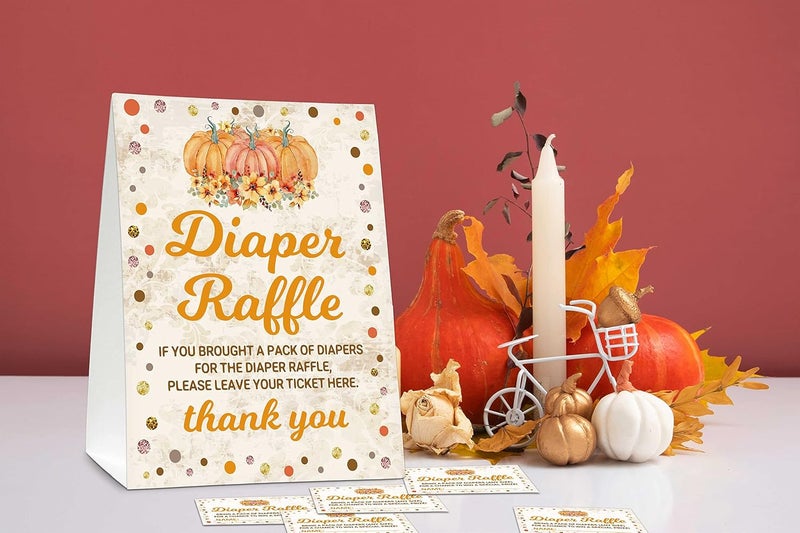 Eyouyeqi Thanksgiving Diaper Raffle Sign Rustic Fall Baby Shower Game Little Pumpkin Diaper Raffle Tickets Autumn Baby Shower Decorations For Boys Girls  1 Sign  50 Find Cards  01 - Image 4