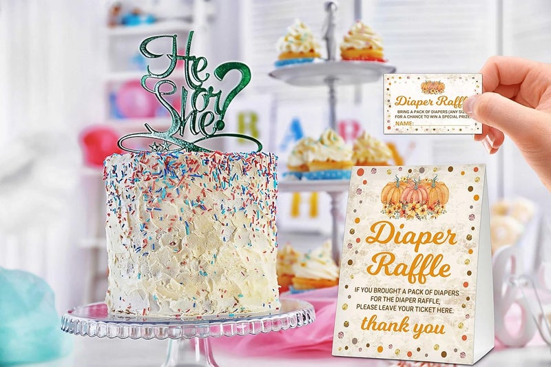 Eyouyeqi Thanksgiving Diaper Raffle Sign Rustic Fall Baby Shower Game Little Pumpkin Diaper Raffle Tickets Autumn Baby Shower Decorations For Boys Girls  1 Sign  50 Find Cards  01 - Image 2
