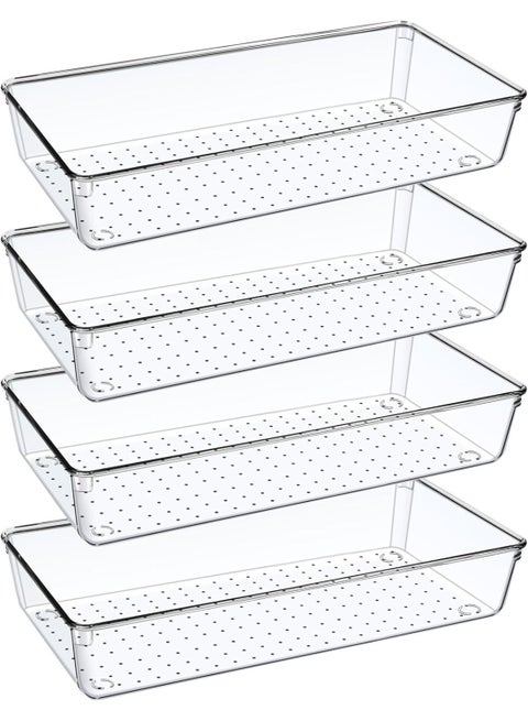 4 Pieces Clear Acrylic Plastic Refrigerator Organizer Boxes, Desk Drawer Organizer Boxes for Cosmetics, Makeup, Kitchen, Office