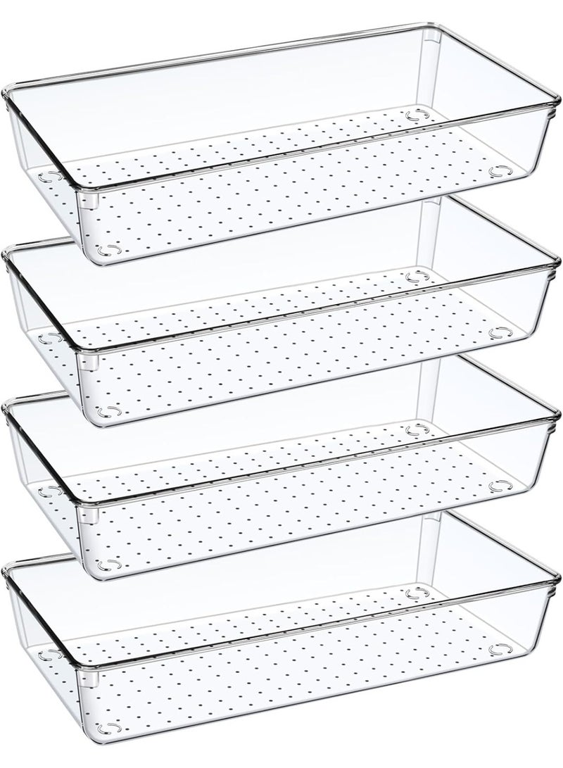 4 قطع من علب تنظيم الثلاجه البلاستيكية الشفافة من الاكريليك ، صناديق تنظيم ادراج المكتب لمستحضرات التجميل والمكياج والمطبخ والمكتب - Image 1