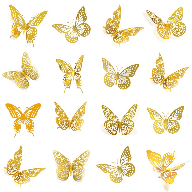 Meikeer 3D Butterfly Wall Decor 48 Pcs 4 Styles 3 Sizes for Birthday Decorations Party Decorations Removable Wall Stickers Interior Decorations Kids Nursery Classroom Wedding Decor Gold