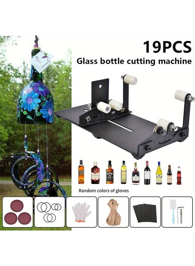 أداة قطع زجاجة زجاجية سوداء مجموعة أدوات 19 قطعة مجموعة أدوات DIY للحرف اليدوية لزجاجات النبيذ والبيرة - Image 2