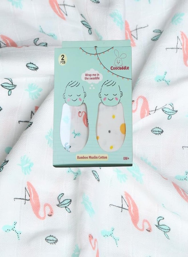 Coocuddle Bamboo Muslin Swaddle: Flamingo and Cartoon - Set of Two, Organic Cotton, Soft & Breathable, Ideal for Newborns, Perfect for Swaddling, Daily Use & Baby Sleep - Image 5