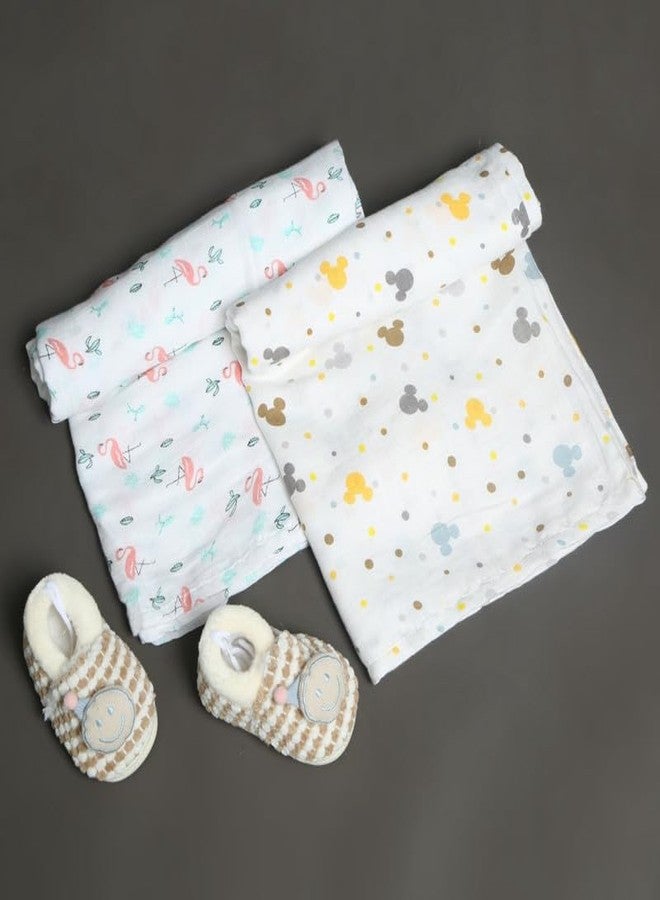 Coocuddle Bamboo Muslin Swaddle: Flamingo and Cartoon - Set of Two, Organic Cotton, Soft & Breathable, Ideal for Newborns, Perfect for Swaddling, Daily Use & Baby Sleep - Image 3