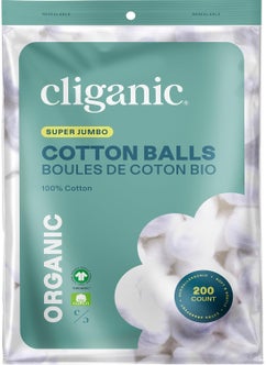 Cliganic Cliganic Organic Super Jumbo Cotton Balls (200 Count) - Hypoallergenic, Absorbent, Large Size, 100% Pure (Packaging May Vary) 