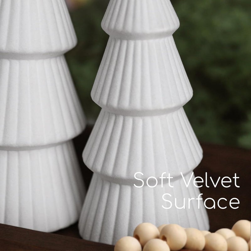 MOREDOTS Christmas Decorations - Set of 3 Velvet Ceramic Christmas Trees - Modern Cone Indoor Christmas Decoration Centerpieces for Table Mantel and Living Room Home Decor (White) - Image 3
