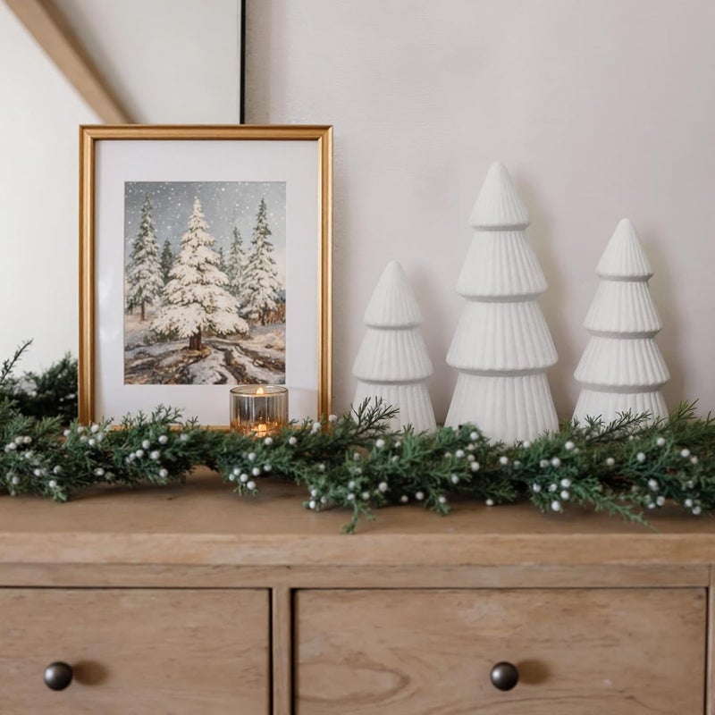 MOREDOTS Christmas Decorations - Set of 3 Velvet Ceramic Christmas Trees - Modern Cone Indoor Christmas Decoration Centerpieces for Table Mantel and Living Room Home Decor (White) - Image 4