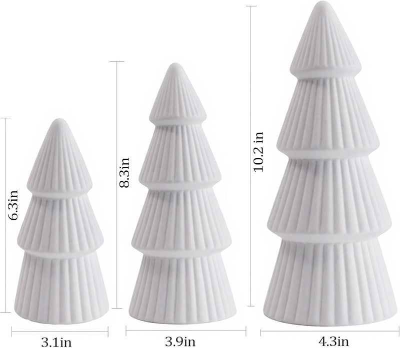 MOREDOTS Christmas Decorations - Set of 3 Velvet Ceramic Christmas Trees - Modern Cone Indoor Christmas Decoration Centerpieces for Table Mantel and Living Room Home Decor (White) - Image 2
