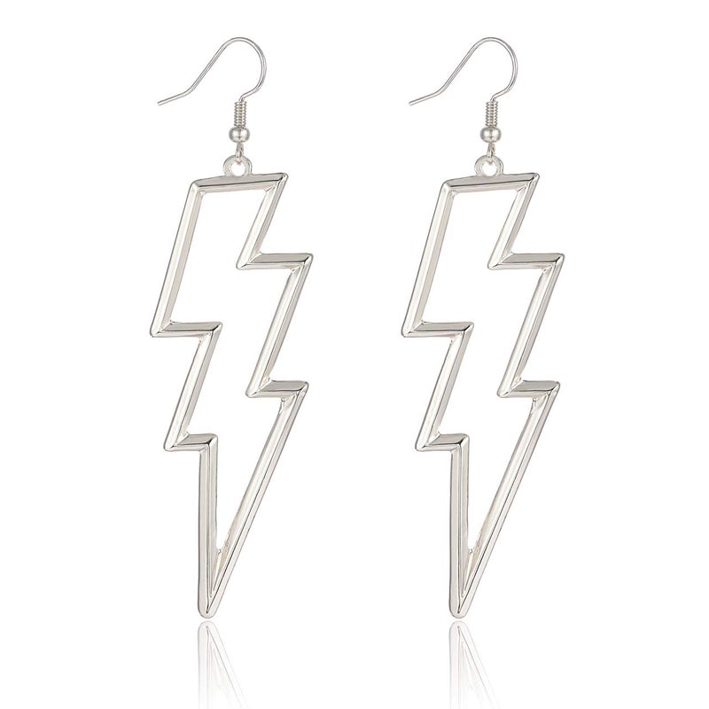 YAHPERN Lightning Bolt Drop Dangle Earrings For Women Statement Flash Thunder Hook Earrings Punk Fashion Halloween Outfits Party Jewelry (Silver) - Image 1