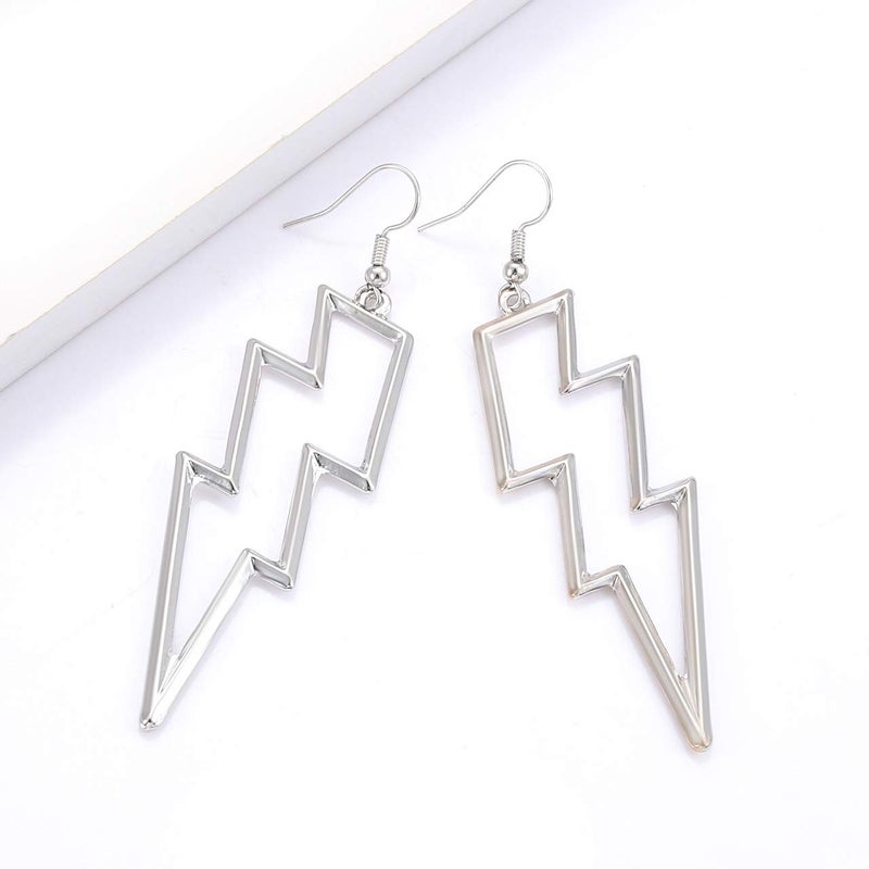YAHPERN Lightning Bolt Drop Dangle Earrings For Women Statement Flash Thunder Hook Earrings Punk Fashion Halloween Outfits Party Jewelry (Silver) - Image 5