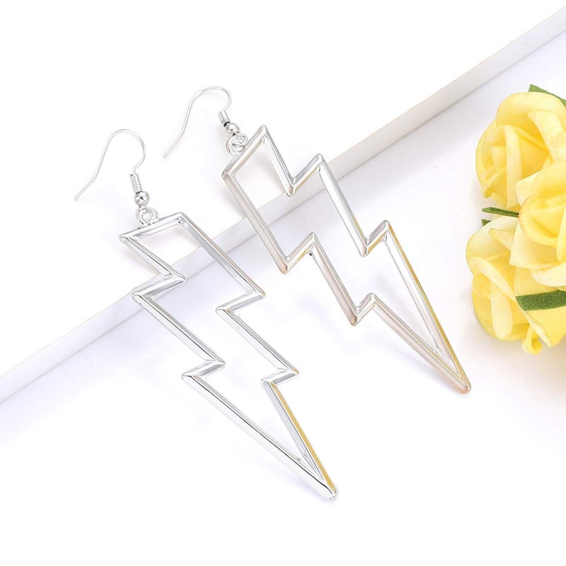 YAHPERN Lightning Bolt Drop Dangle Earrings For Women Statement Flash Thunder Hook Earrings Punk Fashion Halloween Outfits Party Jewelry (Silver) - Image 4