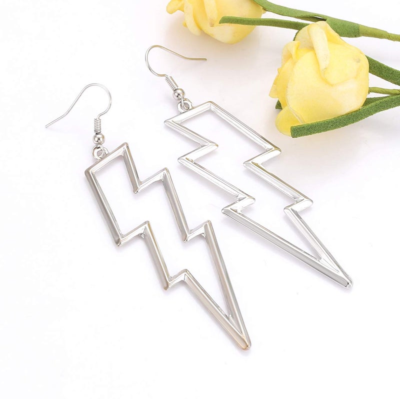 YAHPERN Lightning Bolt Drop Dangle Earrings For Women Statement Flash Thunder Hook Earrings Punk Fashion Halloween Outfits Party Jewelry (Silver) - Image 3
