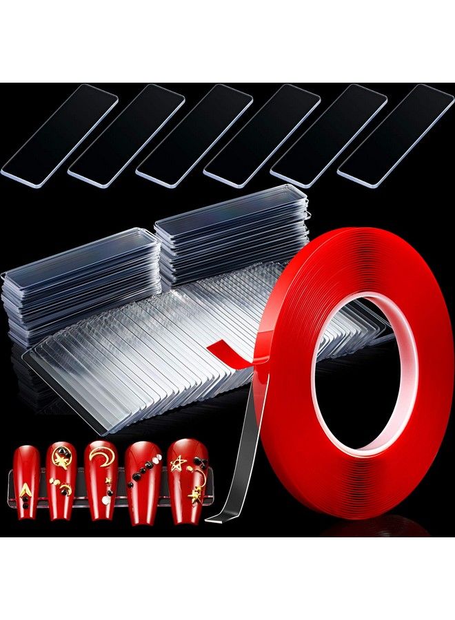 Blulu 100 Pieces Nail Design Tips Display Stand Holder With 10 M Double Sided Tape Nail Design Practice Holder And Removable Mounting Tape For Nail Salon Home Nail Accessory Office Decor - Image 1