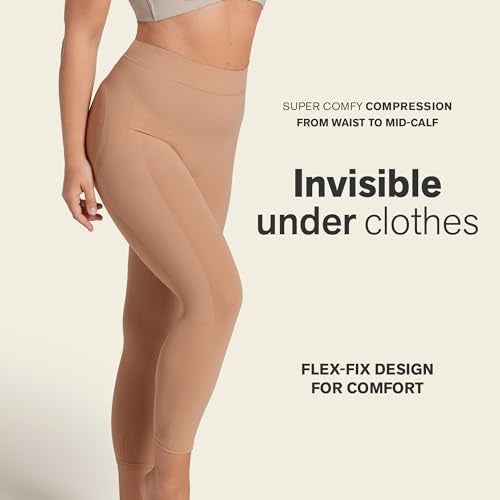 Leonisa Seamless Shapewear High-Waisted Butt Lifting Capri or Shaper Shorts Thigh Slimmer Girdle for Women Tummy Control, Beige - Capri Shaper, Large - Image 2