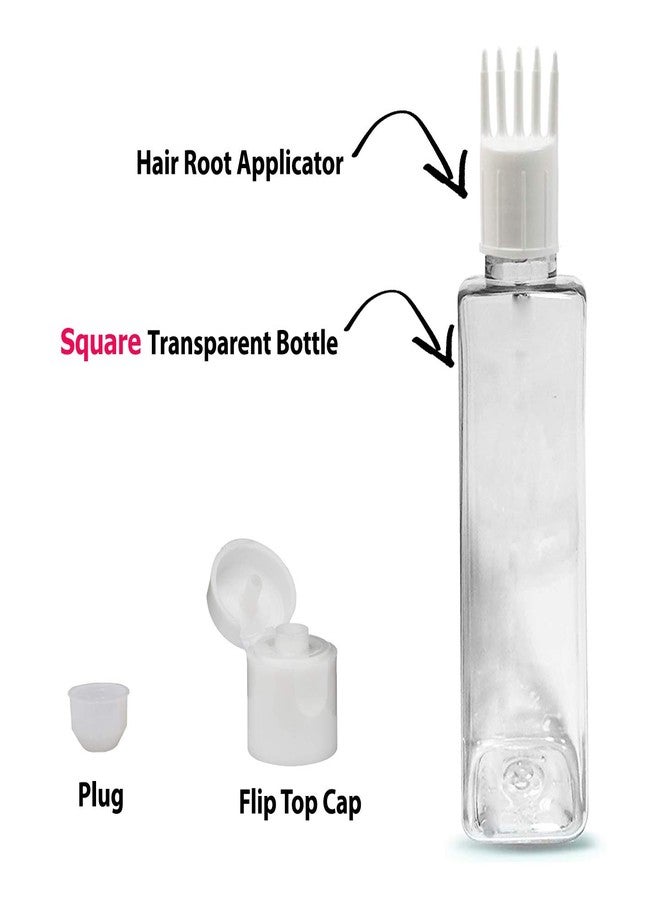 PHARCOS Hair Root Applicator (White) with Transparent Square Bottle, Flip top Cap, Plug for applying Hair Oil,Shampoos, DIY care and Medicine 100 ml (Pack of 1- Transparent) - Image 3