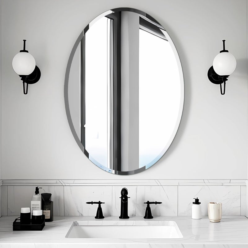 Ruomeng Bathroom Mirror for Over Sink, Oval Frameless Mirror, Beveled Polished Wall Mirror for Bathroom, Bedroom, Vanity and Entryway 20" x 28" - Image 1
