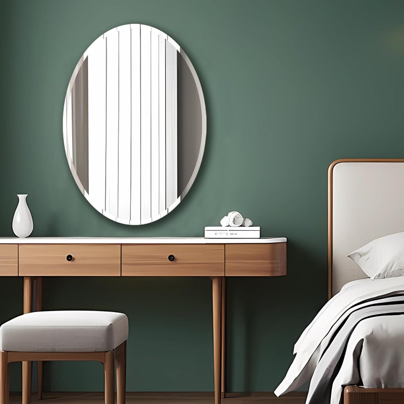 Ruomeng Bathroom Mirror for Over Sink, Oval Frameless Mirror, Beveled Polished Wall Mirror for Bathroom, Bedroom, Vanity and Entryway 20" x 28" - Image 2