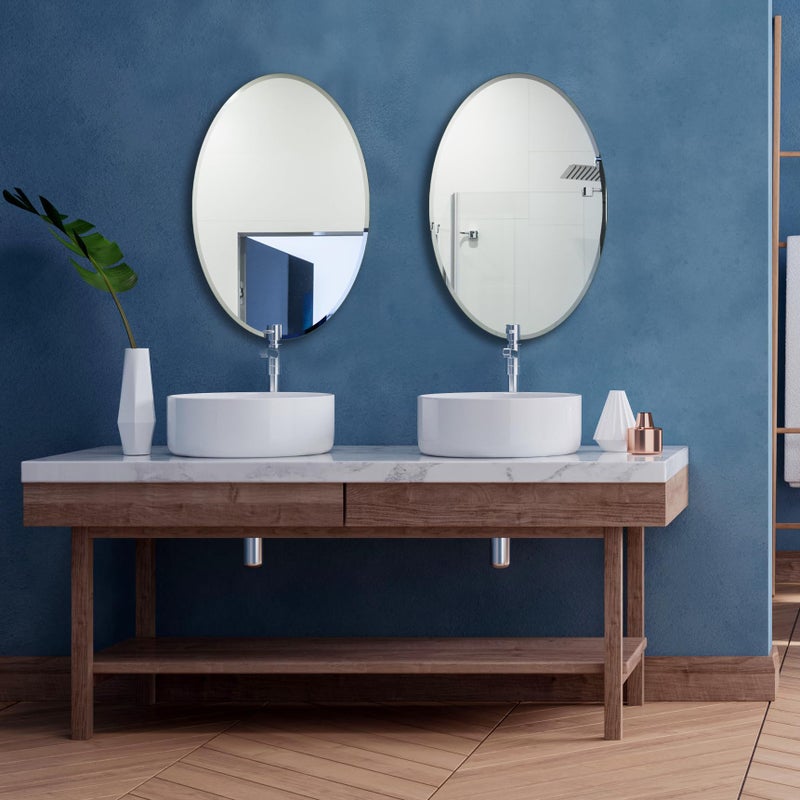 Ruomeng Bathroom Mirror for Over Sink, Oval Frameless Mirror, Beveled Polished Wall Mirror for Bathroom, Bedroom, Vanity and Entryway 20" x 28" - Image 4
