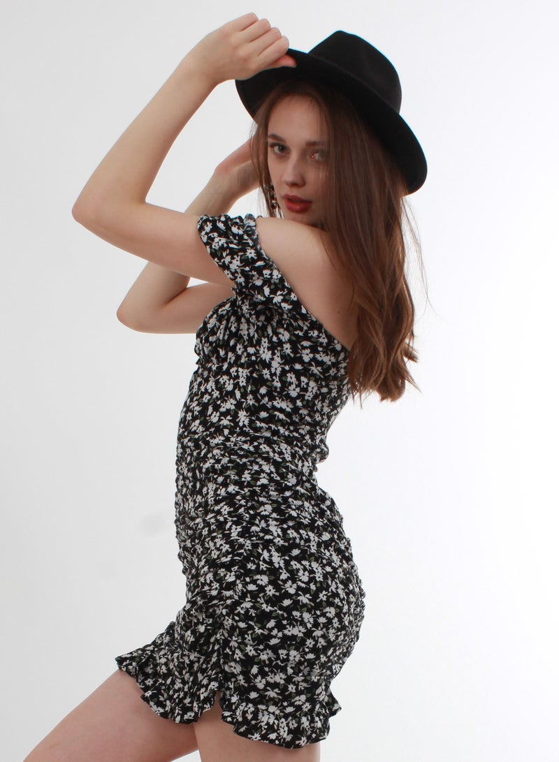 VENTIUP Floral Print Mini Dress Black Pattern - Image 3