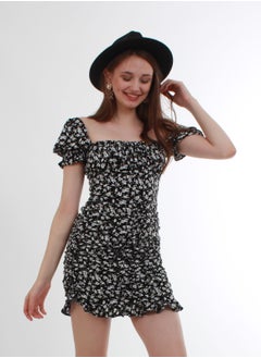 VENTIUP Floral Print Mini Dress Black Pattern  - Image 1