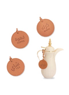 LeArt Dallah Flask Tags - Dallah Coffee Pot, Tea, Coffee and Karak Tag | Dallah Tags (Caramel - Set of 3)  - Image 1