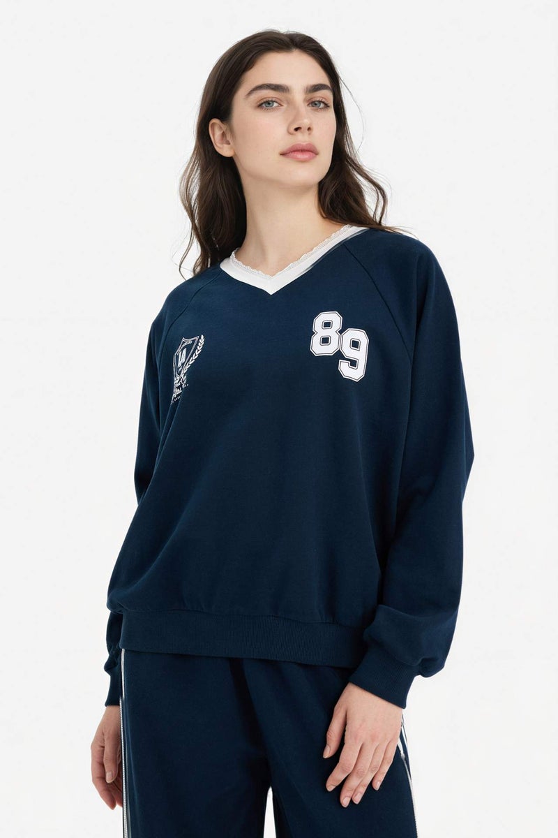 DeFacto 100% Cotton Oversize Printed Sweatshirt - Image 3