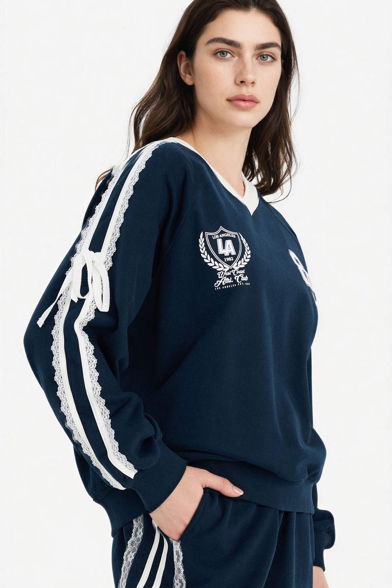 DeFacto 100% Cotton Oversize Printed Sweatshirt - Image 1