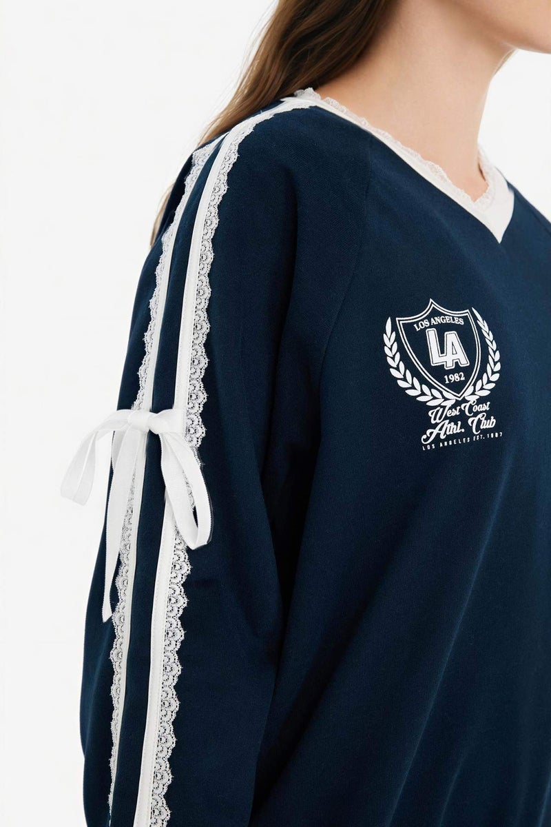 DeFacto 100% Cotton Oversize Printed Sweatshirt - Image 4