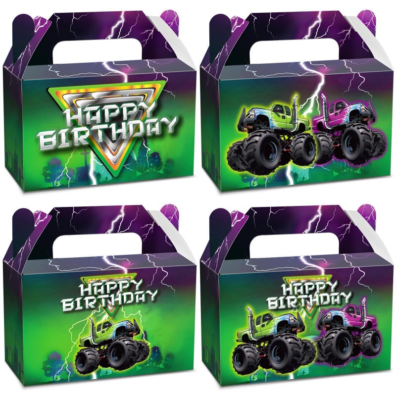 CHUNNIN 24Pcs Green Purple Monster Truck Treat Boxes Monster Truck Birthday Party Decorations Racing Truck Theme Party Favor Gift Boxes Monster Truck Goodie Boxes for Kids Birthday Party Supplies 6 x 3 x 36 - Image 2