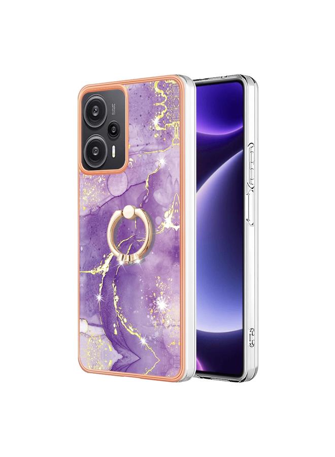 The Bros Case For Xiaomi Poco F5 5G / Redmi Note 12 Turbo Electroplating Marble IMD TPU Phone Case with Ring Holder