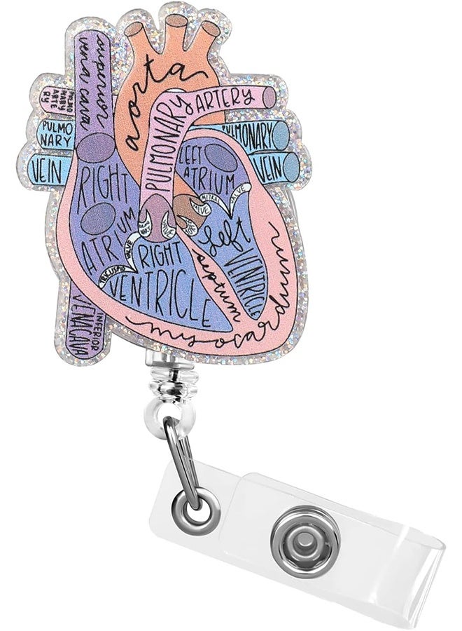 اتش واي شريط شارة الممرضة حاملة شارة قلبية قابلة للسحب مع مشبك بطاقة التعريف، حامل شارة باسم مضحك للممرضين والطلاب والمعلمين، أزرق - Image 1