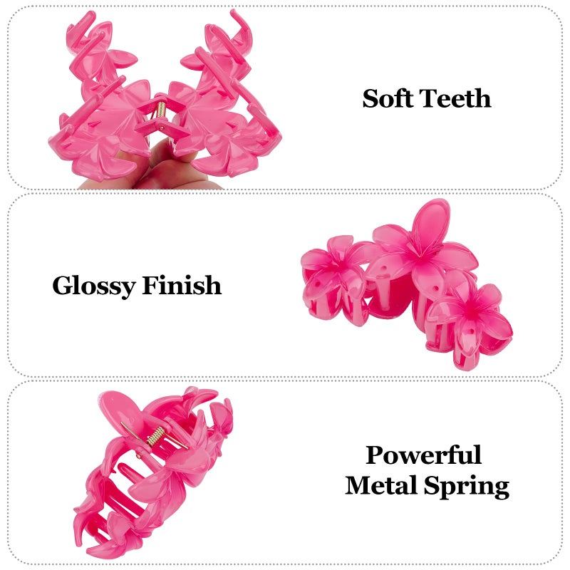 Amariver Flower Hair Claw Clips - 4PCS Glossy Hawaiian Clips for Thick and Thin Hair, Non-Slip Strong Hold Hair Accessories for Women and Girls - Image 3