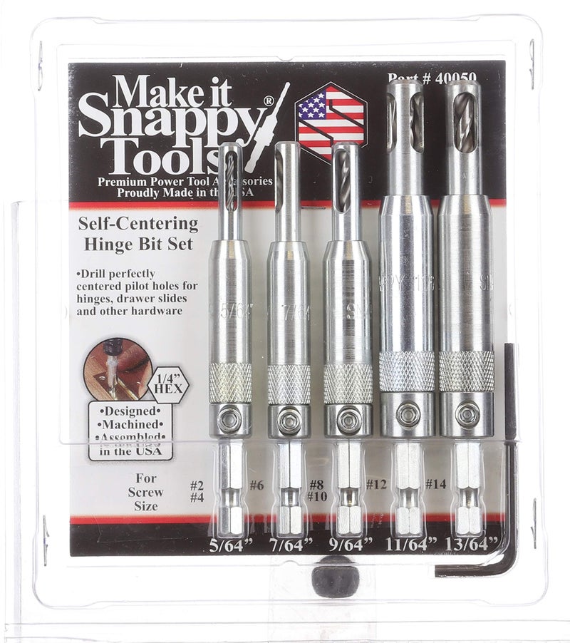 Make it Snappy Tools 5pc Self Centering Hinge Drill Bit Set, Spring Loaded. Proudly Made in the USA. - Image 3