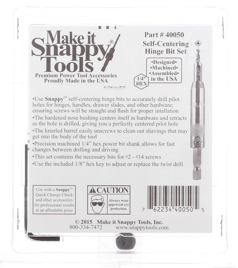 Make it Snappy Tools 5pc Self Centering Hinge Drill Bit Set, Spring Loaded. Proudly Made in the USA. - Image 4
