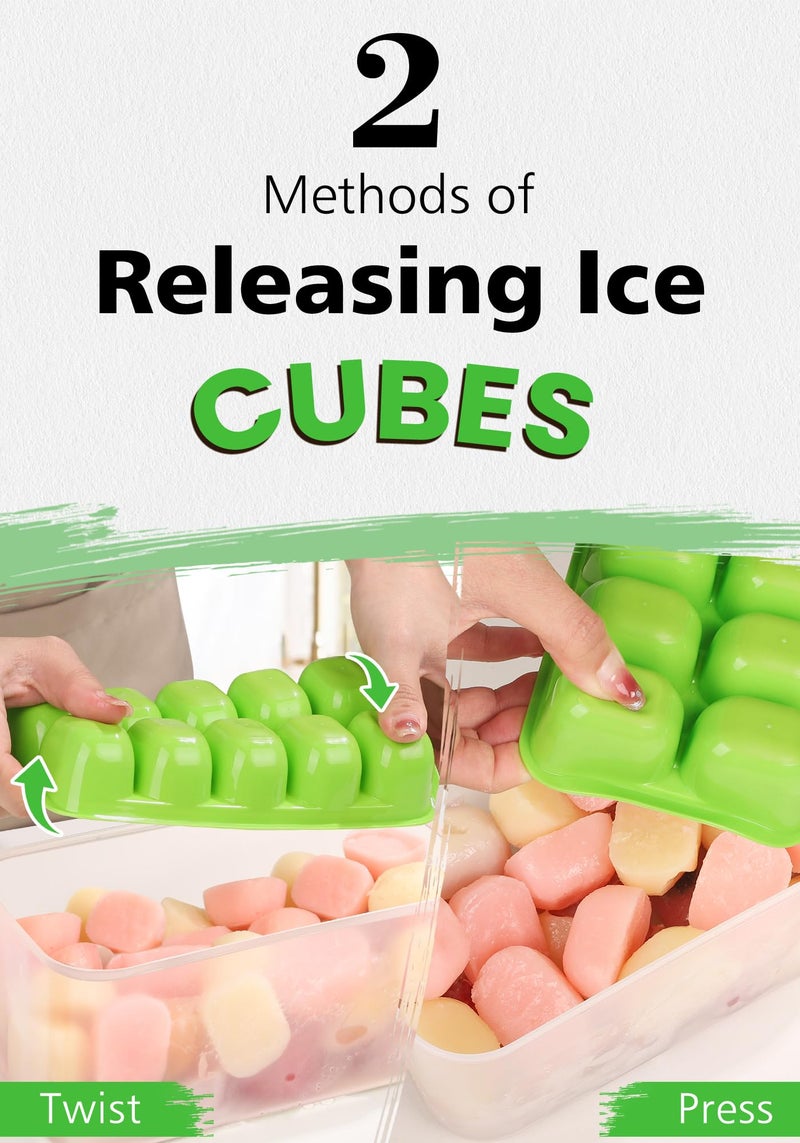 DOQAUS Ice Cube Tray with Lid and Bin, 4 Pack Easy Pop Out Silicone Ices Cubes Trays for Freezer with Cover, Stackable Compact Ice Bucket Kits, for Baby Food, Cocktail, Coffee - Image 3