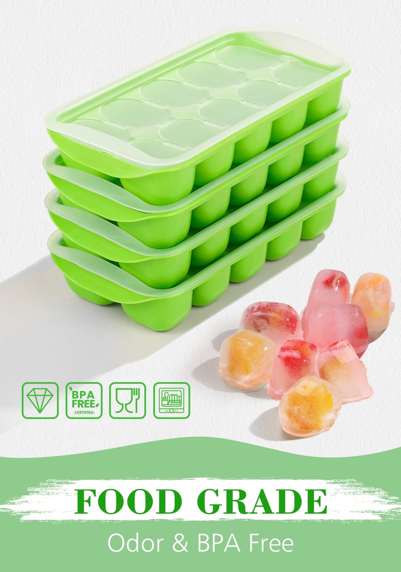 DOQAUS Ice Cube Tray with Lid and Bin, 4 Pack Easy Pop Out Silicone Ices Cubes Trays for Freezer with Cover, Stackable Compact Ice Bucket Kits, for Baby Food, Cocktail, Coffee - Image 2