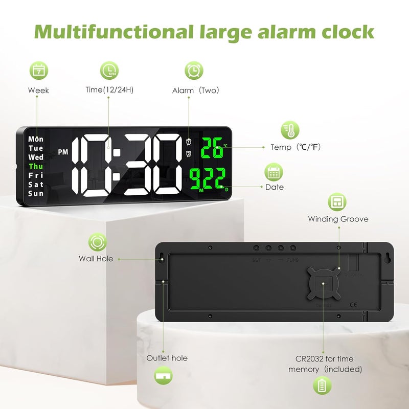 KeeKit Digital Clock, LED Wall Clock with 16" Large Display, Desktop Clock with Remote Control, Automatic Brightness Dimmer, 10 Adjustable Brightness, Suitable for Living Room - Image 4