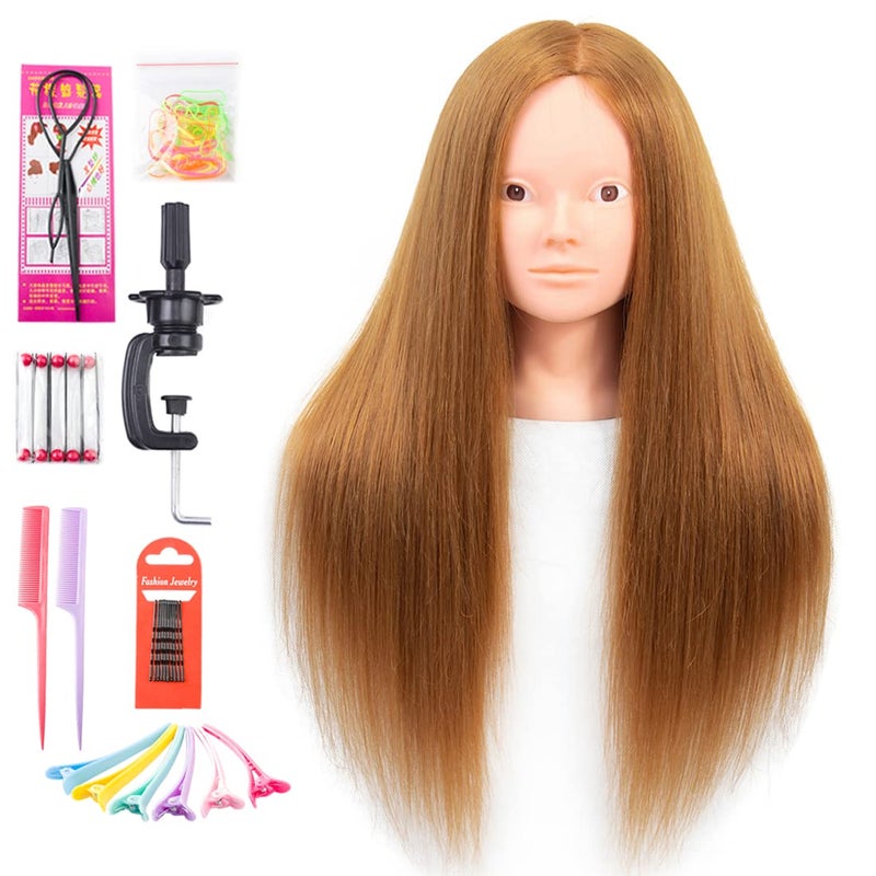 NAYOO Mannequin Head with Real Hair 60 Straight Training Head with Sturdy Clamp and Tools Cosmetology Mannequin Head for Styling Braid Curly Cut Practice Doll Head Christmas Gift27 NonMakeup