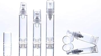 Quupy 12Pcs 10ml Airless Pump Bottle Empty Refillable Clear Vacuum Press Pump Bottles Lotion Pump Dispenser Container Cosmetic Travel Toiletries Bottles Jar Vials for Foundation Essence Lotion - Image 4