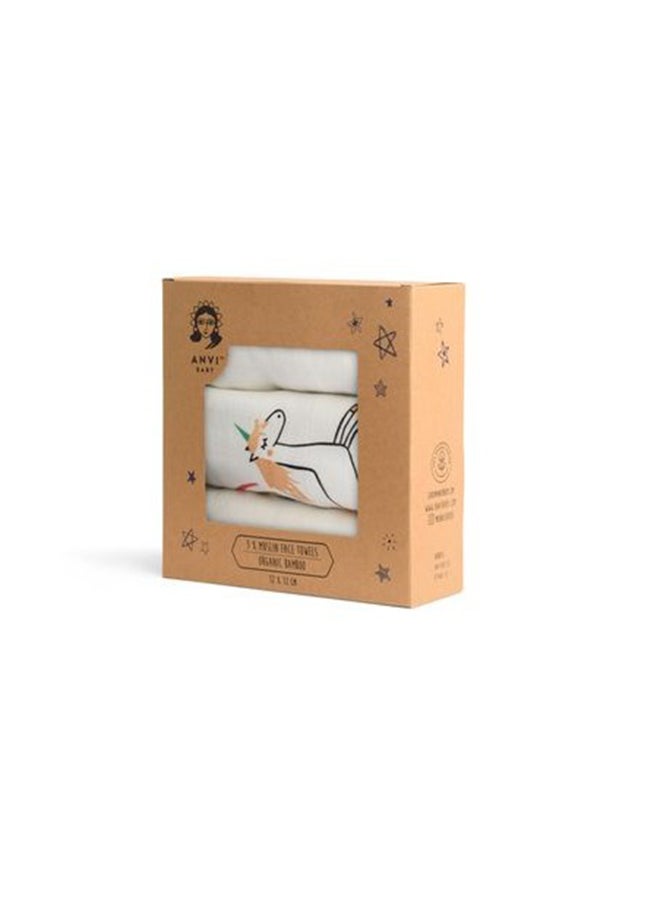 Anvi Baby Organic Bamboo Face Cloth Set of 3 Unicorn  - Image 2