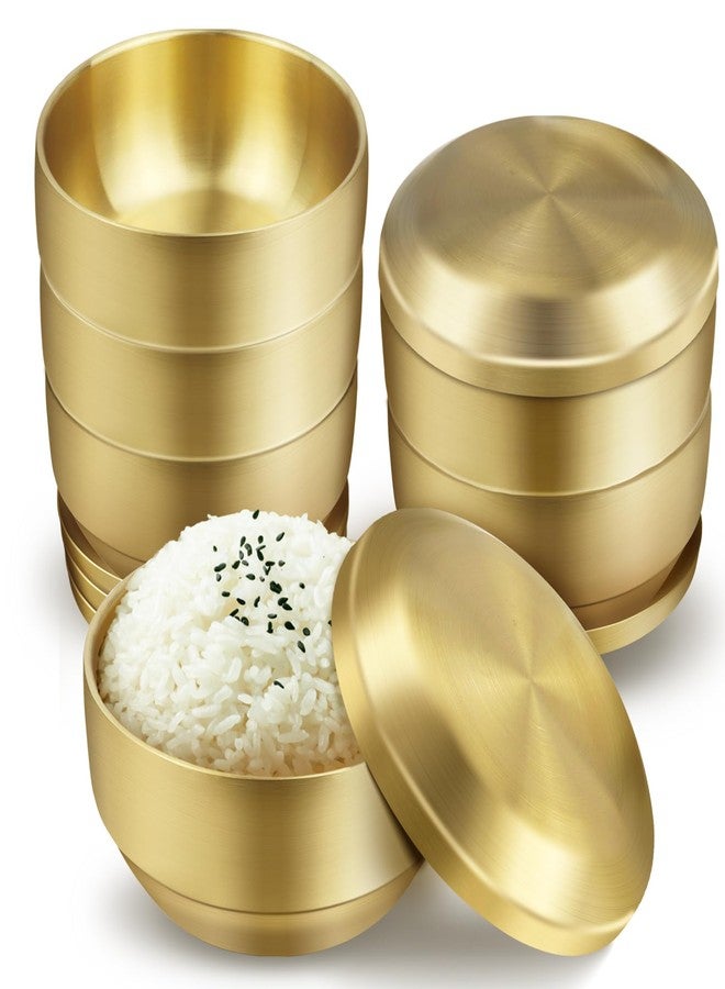 Roucerlin 6Pcs Stainless Steel Rice Bowl with Lid 4.7In, 13 oz Double-Walled Insulated Metal Snack Bowls, Small Metal Serving Bowls, Appetizer Bowls Gold for Sauces, Noodles, Ice Cream, Oat, Cereal (6) - Image 1